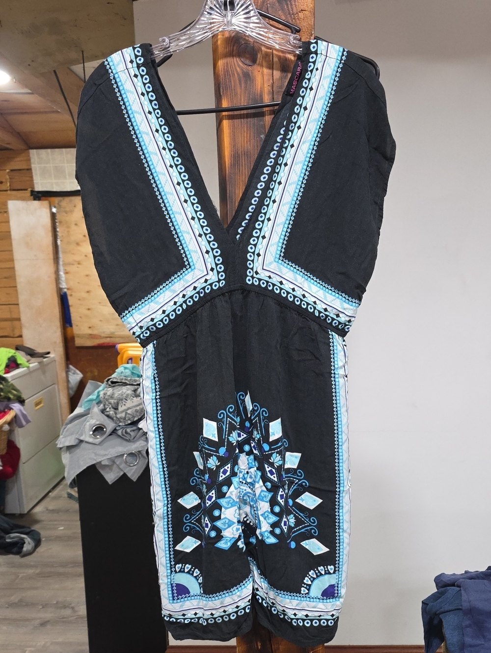 Mascara Black Mini Dress with Blue & Aqua Embroidery